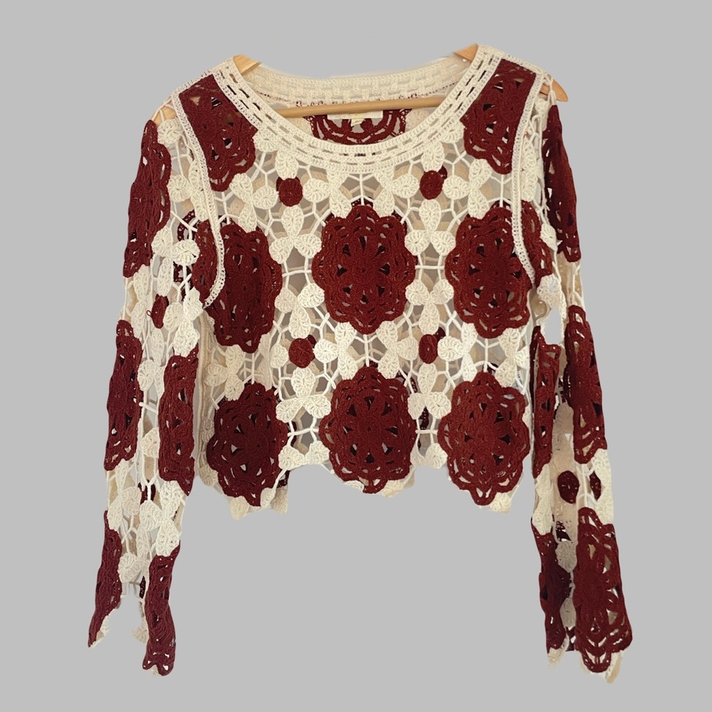 Rebellion Crochet Lace Sweater Women's Medium Vintage Boho Knit Grandma core